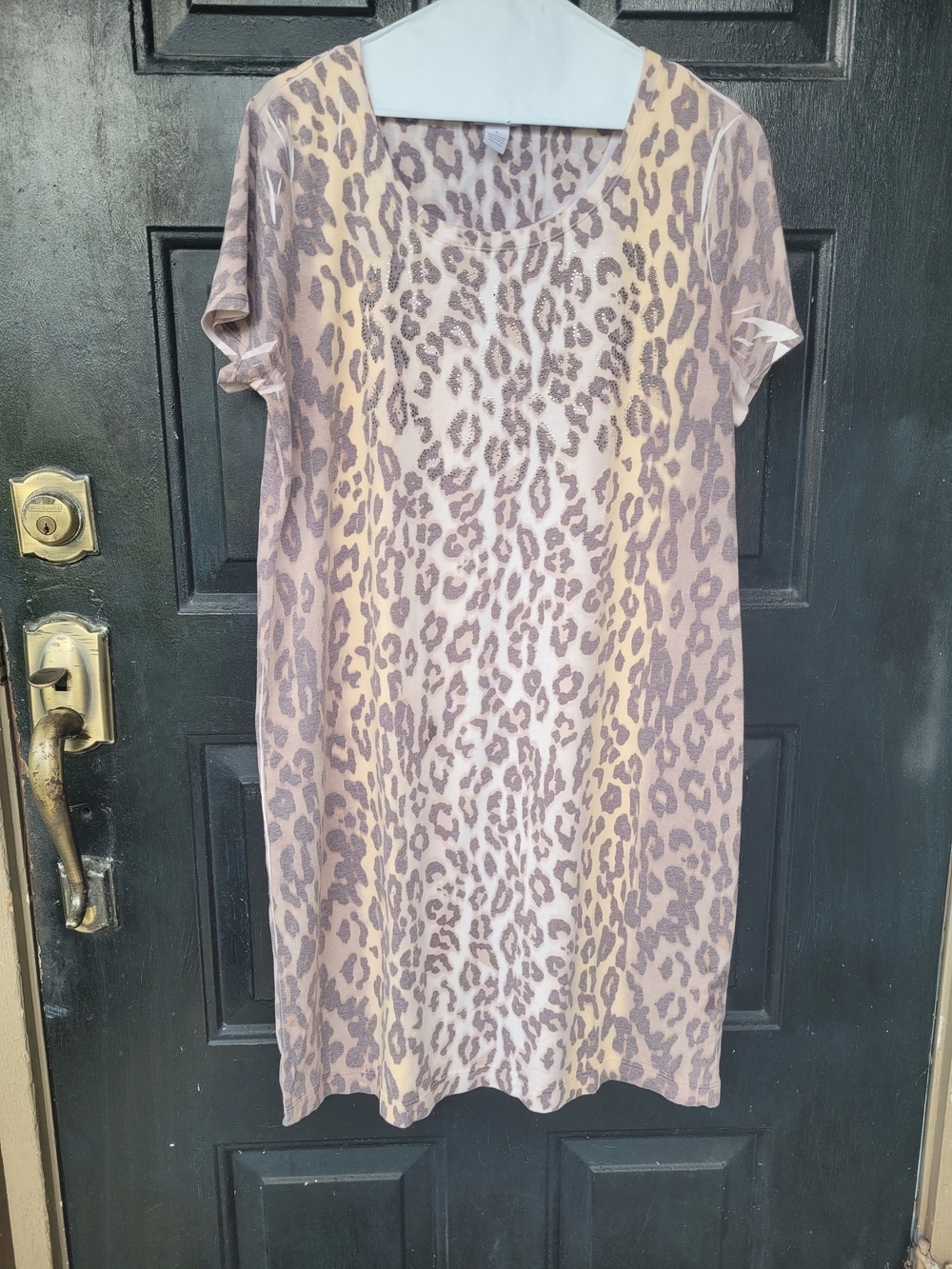 Leopard Print Short Sleeve Shift Dress - Taupe